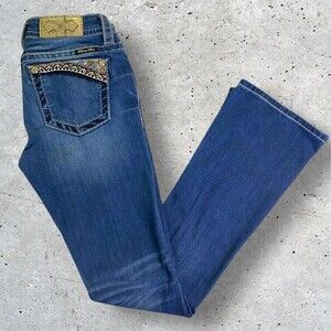 Miss Me Signature Boot Cut Embellished Aztec Denim Blue Jeans Women’s Size 26